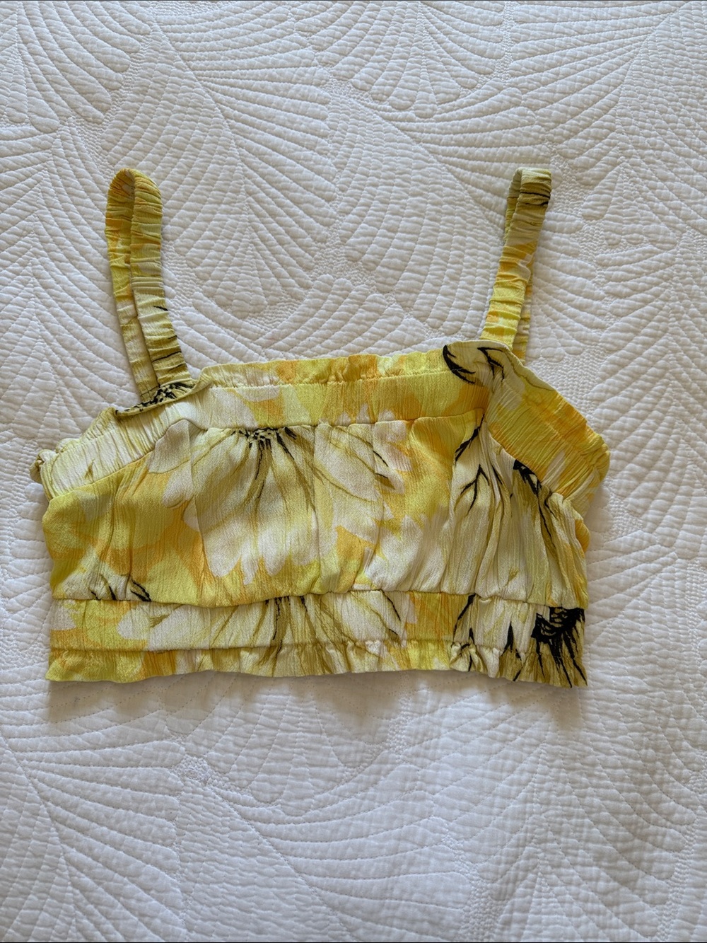 H&M Women’s Yellow Floral Smocked Ruffle Crop Top